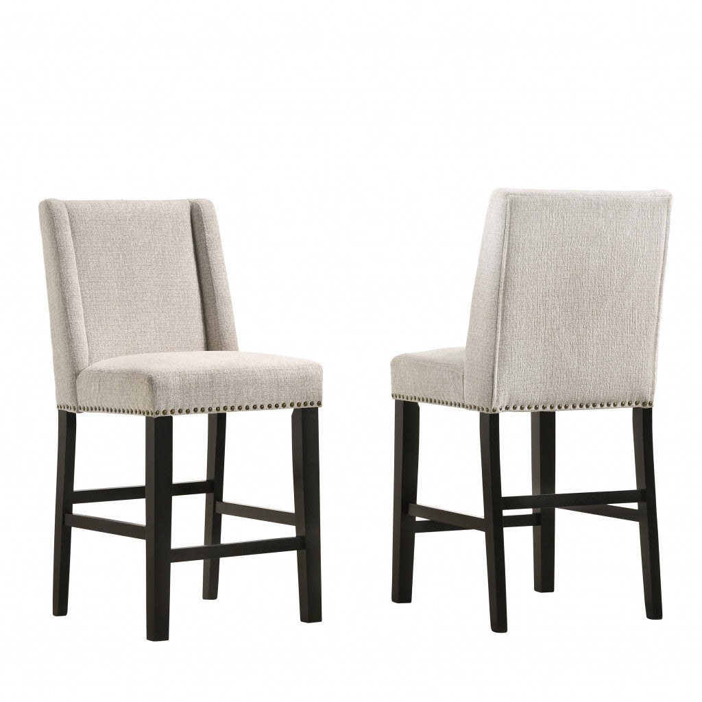 Set Of Two 42" Fawn And Espresso Iron Bar Chairs With Footrest By Homeroots