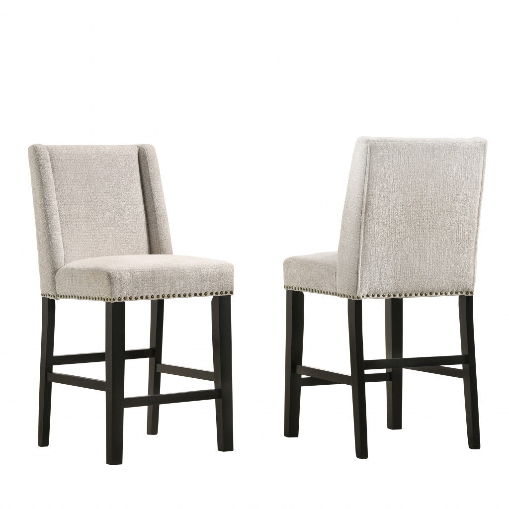 Set Of Two 42" Fawn And Espresso Iron Bar Chairs With Footrest By Homeroots | Bar Stools | Modishstore - 3