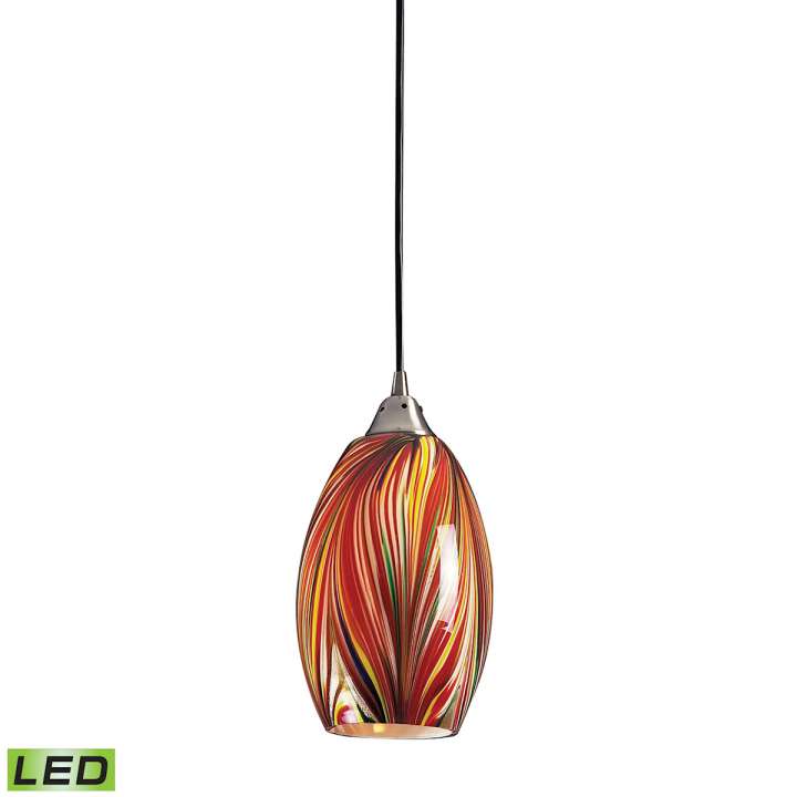 Mulinello 1-Light Mini Pendant in Satin Nickel with Multi-colored Glass - Includes LED Bulb | Pendant Lamps | Modishstore