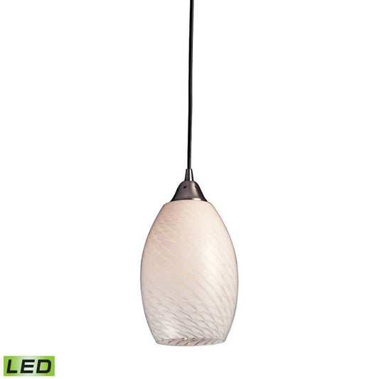 Mulinello 1-Light Mini Pendant in Satin Nickel with White Swirl Glass - Includes LED Bulb | Pendant Lamps | Modishstore