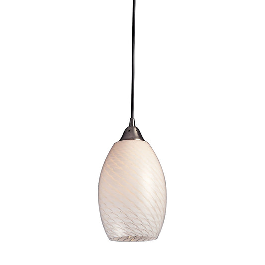 Mulinello 1-Light Mini Pendant in Satin Nickel with White Swirl Glass ELK Lighting | Pendant Lamps | Modishstore