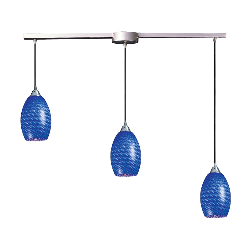 Mulinello 3-Light Linear Pendant Fixture in Satin Nickel with Sapphire Glass ELK Lighting | Pendant Lamps | Modishstore