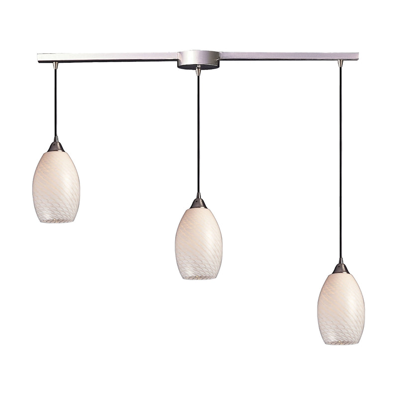 Mulinello 3-Light Linear Pendant Fixture in Satin Nickel with White Swirl Glass ELK Lighting | Pendant Lamps | Modishstore