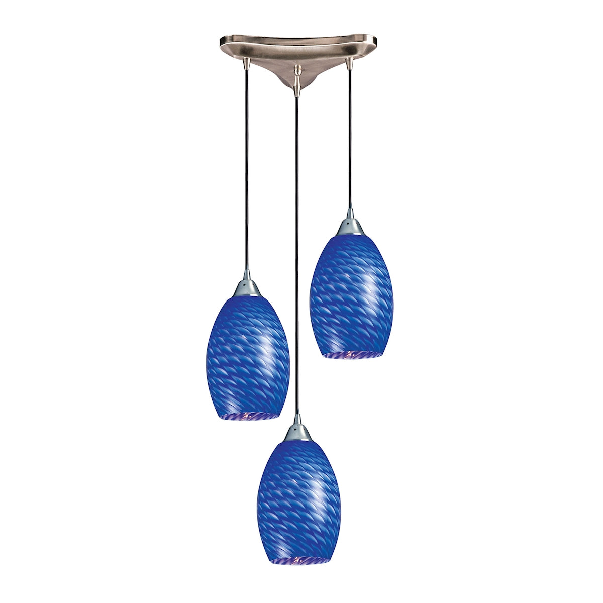Mulinello 3-Light Triangular Pendant Fixture in Satin Nickel with Sapphire Glass ELK Lighting | Pendant Lamps | Modishstore