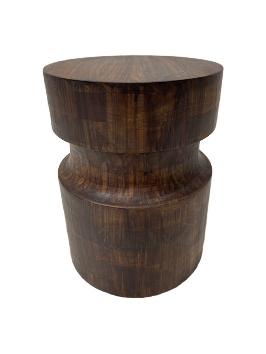 16" Brown Solid Wood Drum End Table By Homeroots