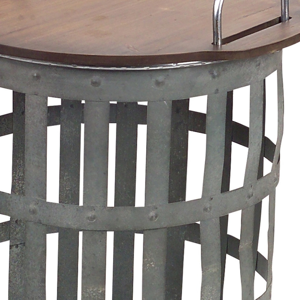Set Of Two Grey And Brown Wood and Metal Basket Round End Tables By Homeroots | End Tables | Modishstore - 5