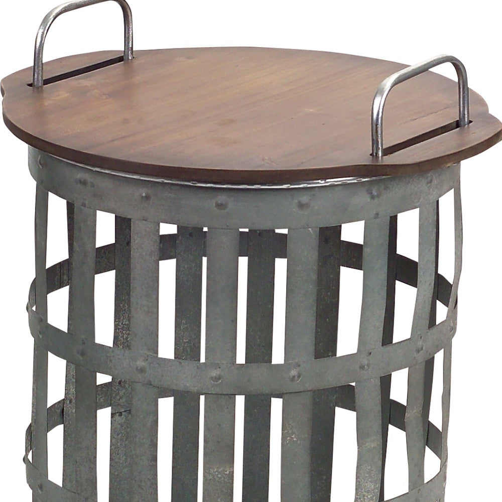 Set Of Two Grey And Brown Wood and Metal Basket Round End Tables By Homeroots | End Tables | Modishstore - 6