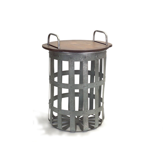 Set Of Two Grey And Brown Wood and Metal Basket Round End Tables By Homeroots