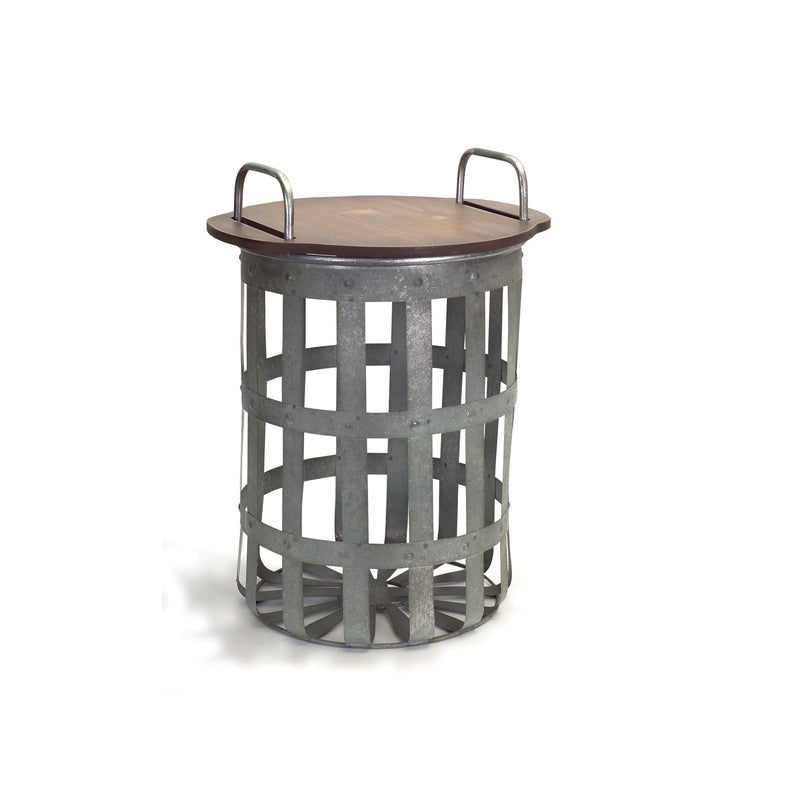 Set Of Two Grey And Brown Wood and Metal Basket Round End Tables By Homeroots | End Tables | Modishstore