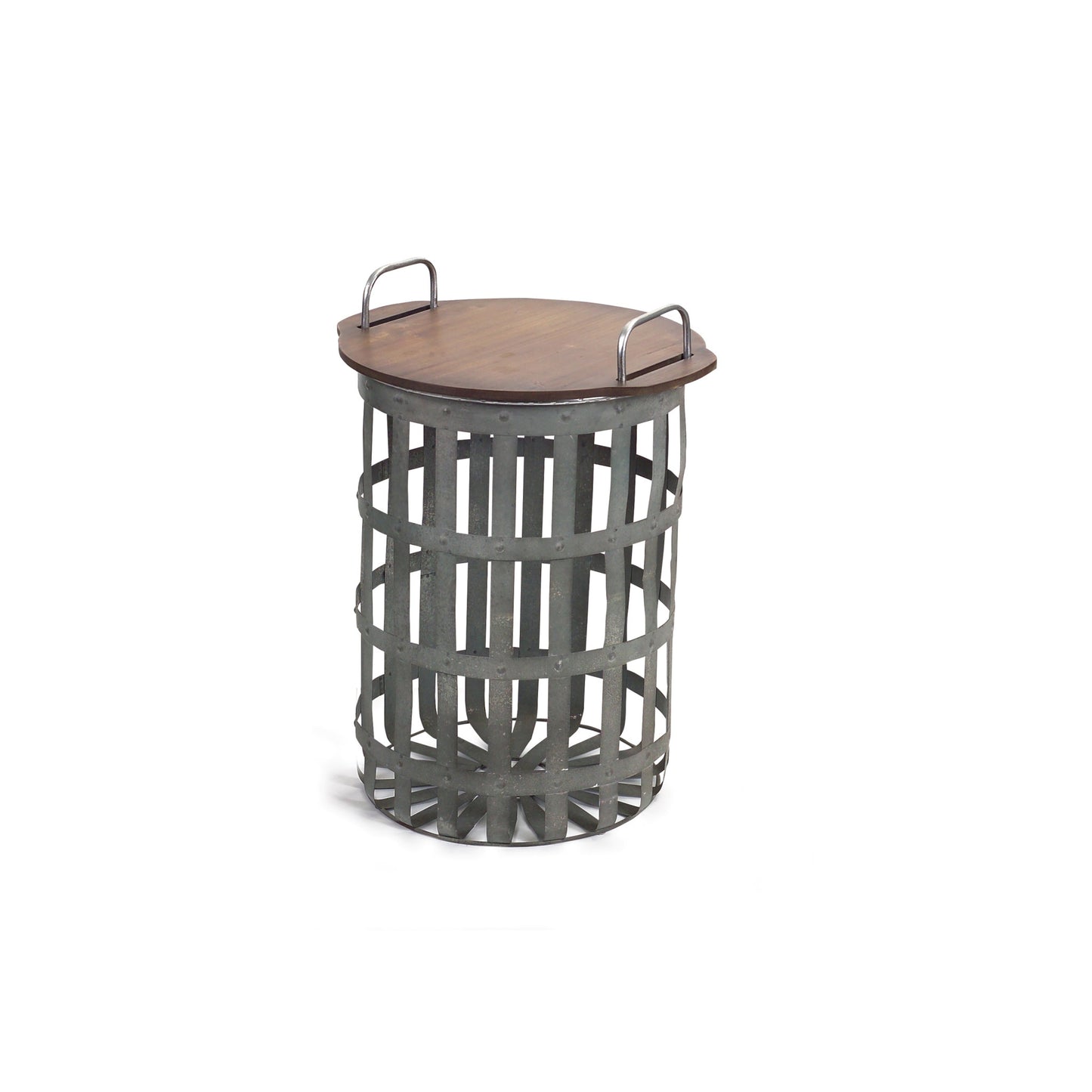 Set Of Two Grey And Brown Wood and Metal Basket Round End Tables By Homeroots | End Tables | Modishstore - 2
