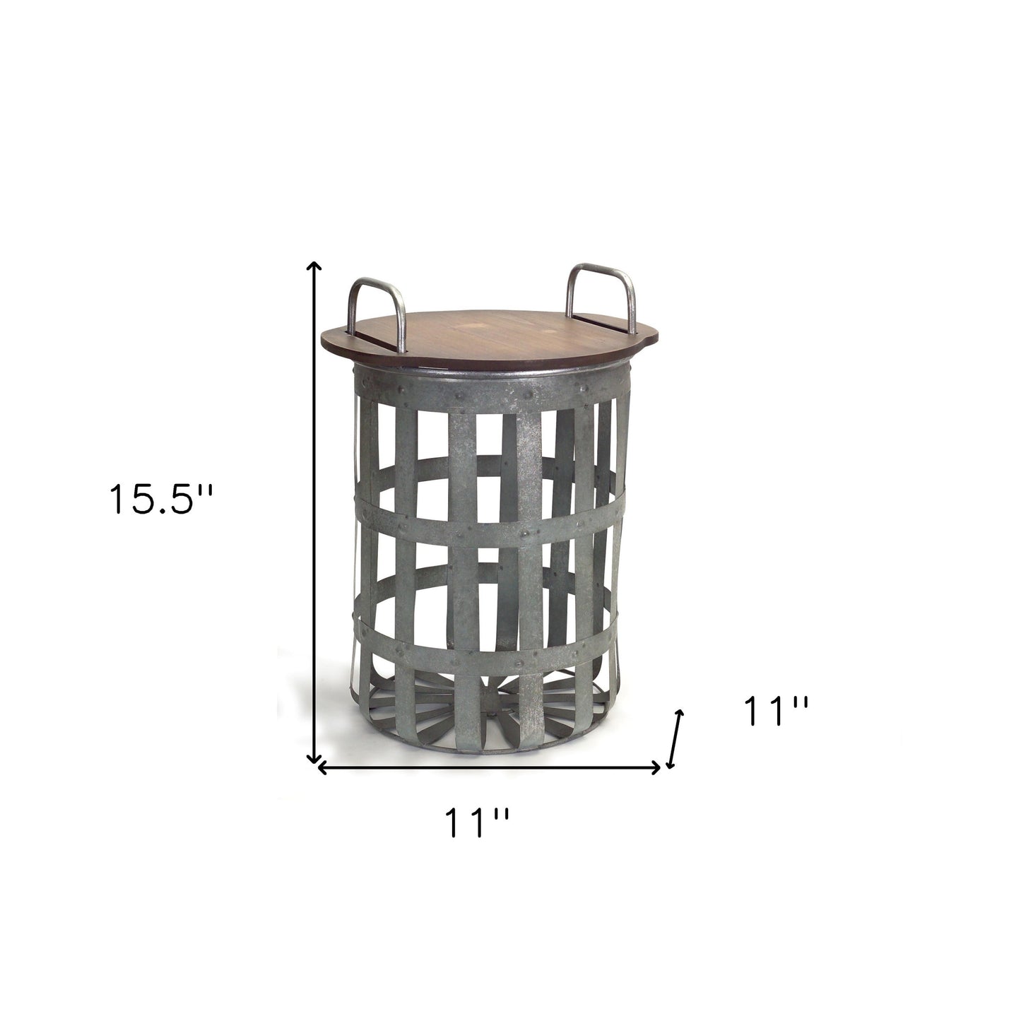 Set Of Two Grey And Brown Wood and Metal Basket Round End Tables By Homeroots | End Tables | Modishstore - 8