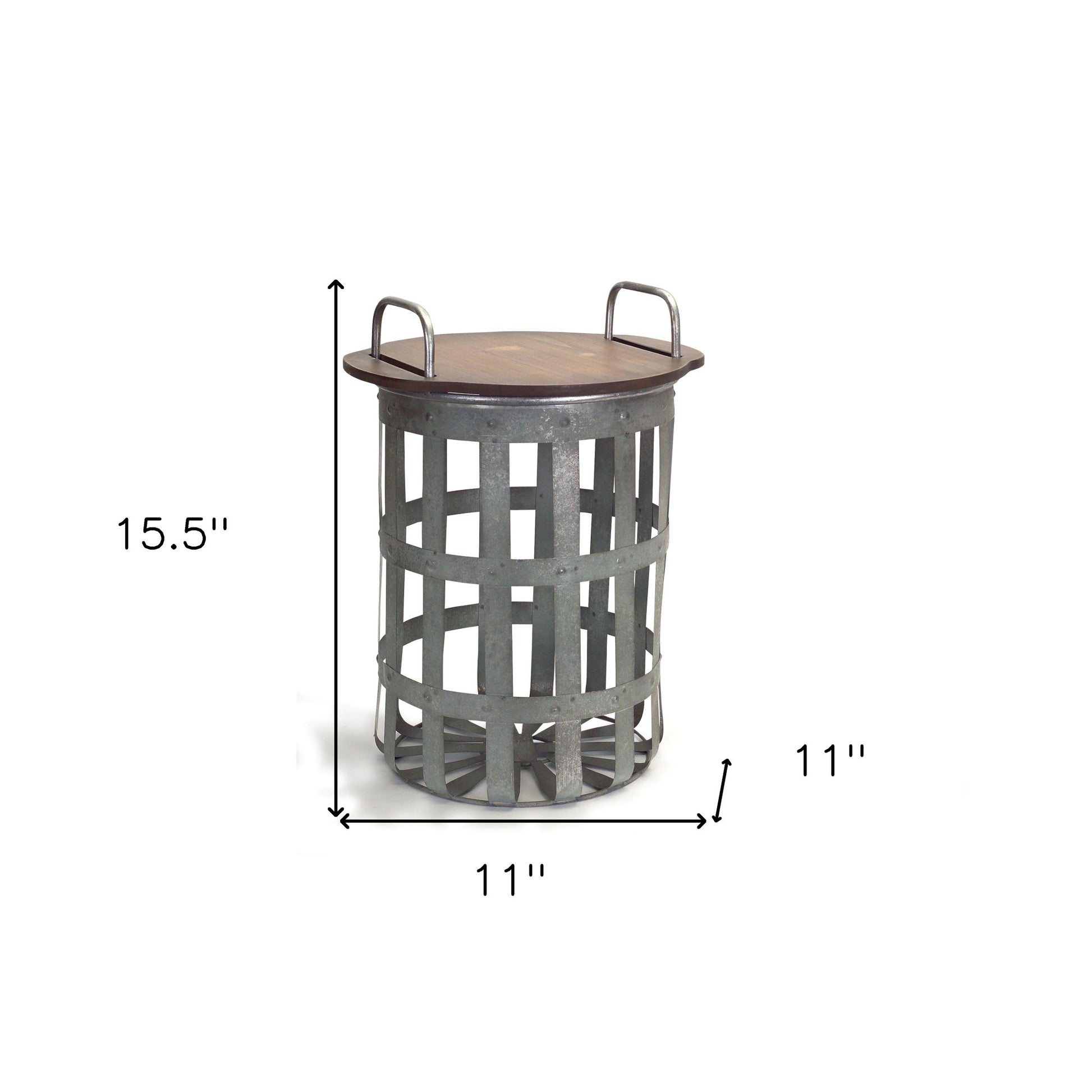 Set Of Two Grey And Brown Wood and Metal Basket Round End Tables By Homeroots | End Tables | Modishstore - 8
