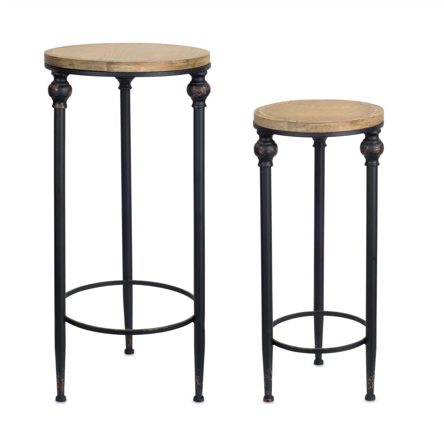 Set Of Two 12" Black And Brown Solid Wood Round End Tables By Homeroots | End Tables | Modishstore - 4