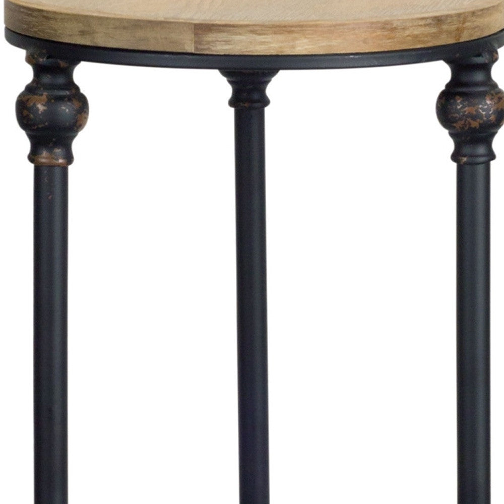 Set Of Two 12" Black And Brown Solid Wood Round End Tables By Homeroots | End Tables | Modishstore - 7