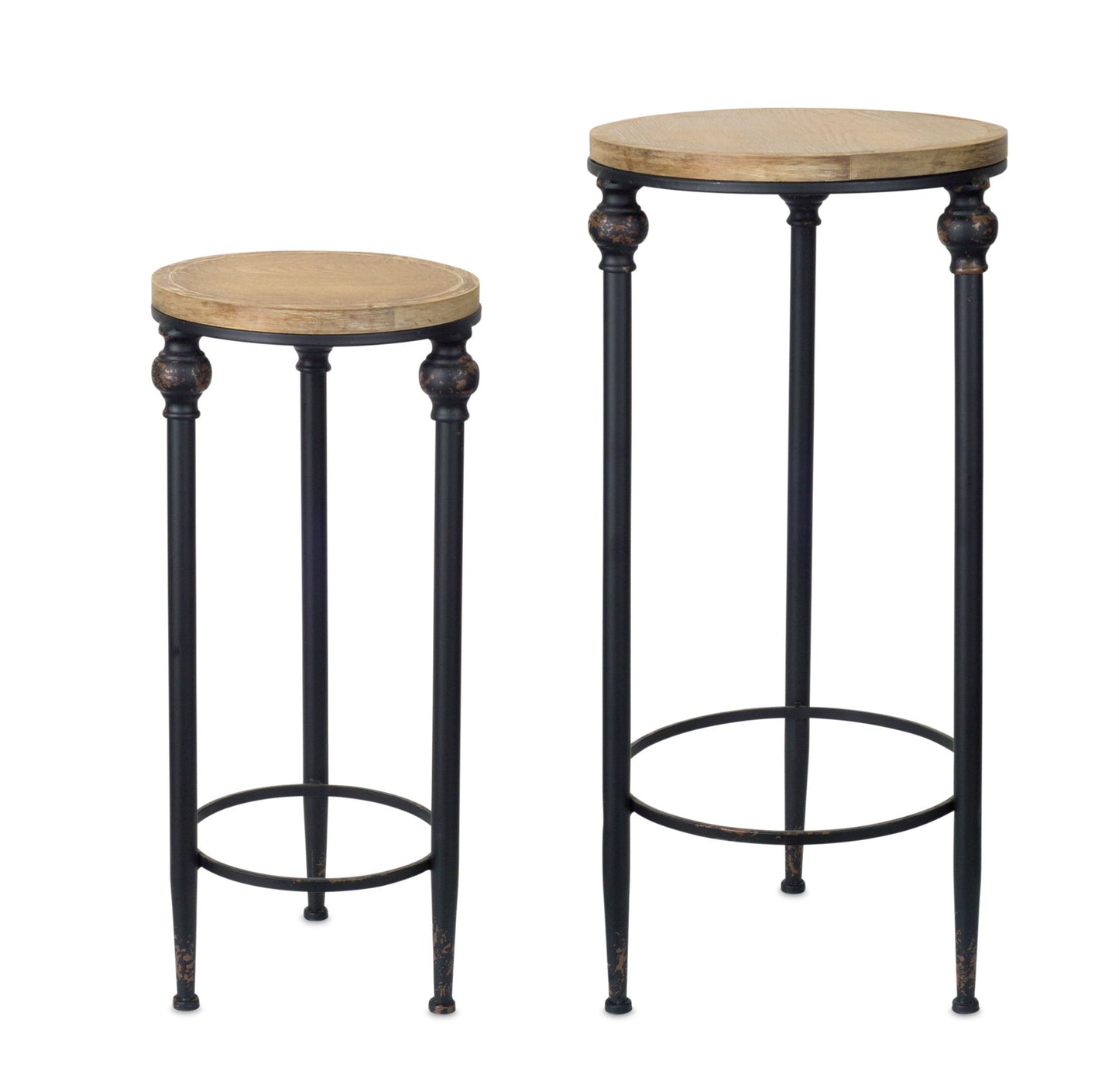 Set Of Two 12" Black And Brown Solid Wood Round End Tables By Homeroots | End Tables | Modishstore - 5