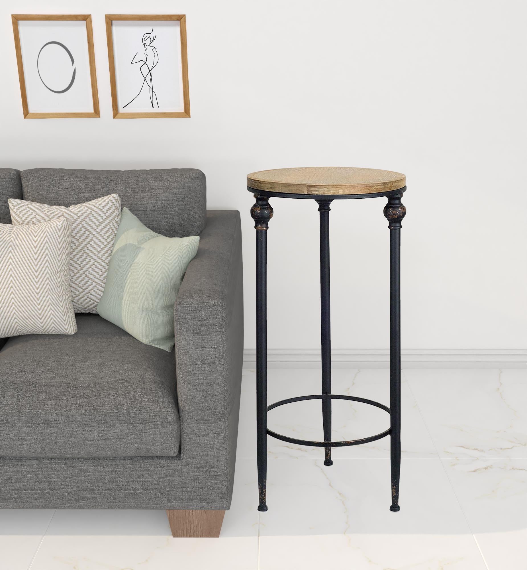 Set Of Two 12" Black And Brown Solid Wood Round End Tables By Homeroots | End Tables | Modishstore - 3