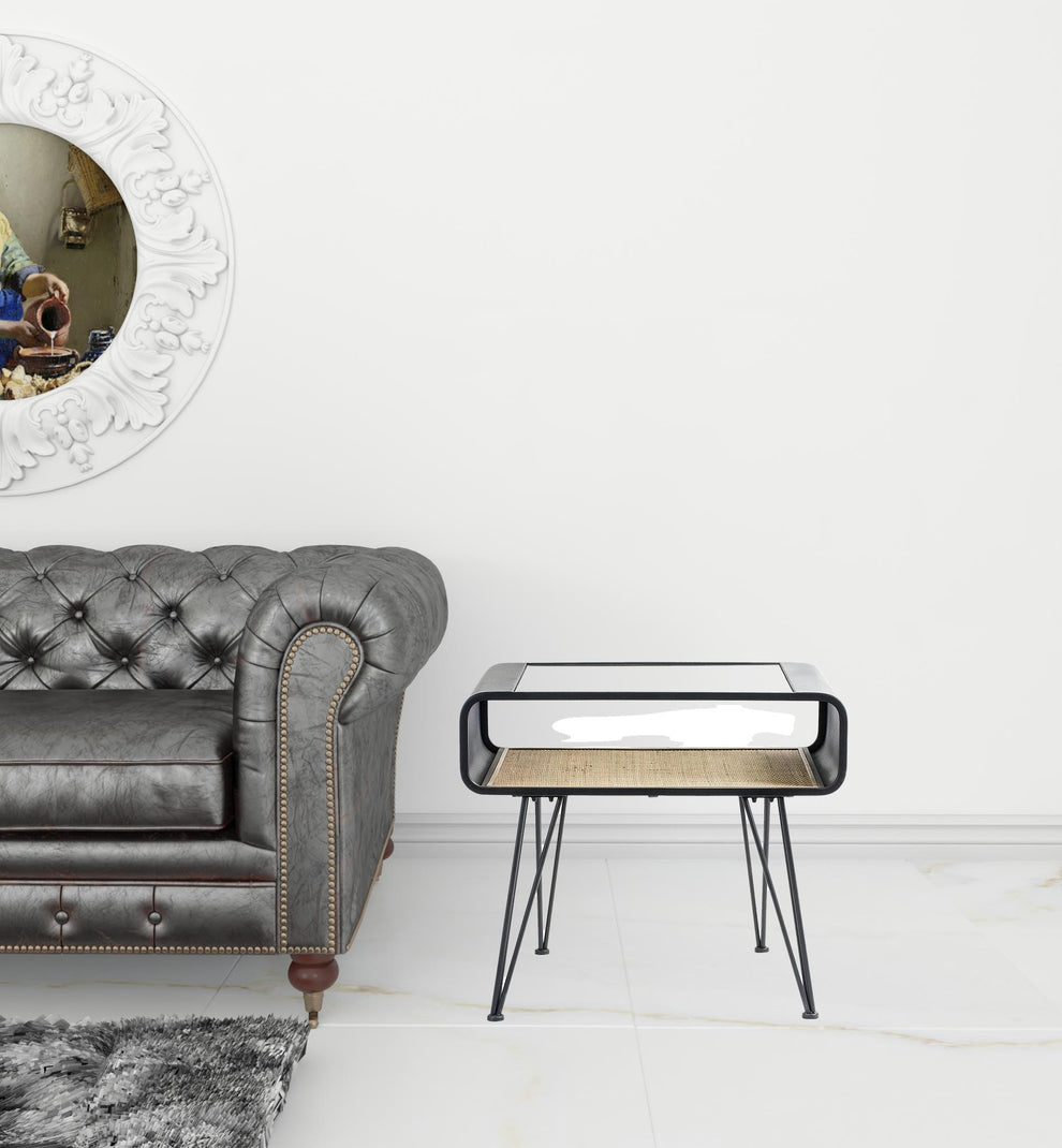 21" Black Metal and Glass End Table With Shelf By Homeroots | End Tables | Modishstore - 2