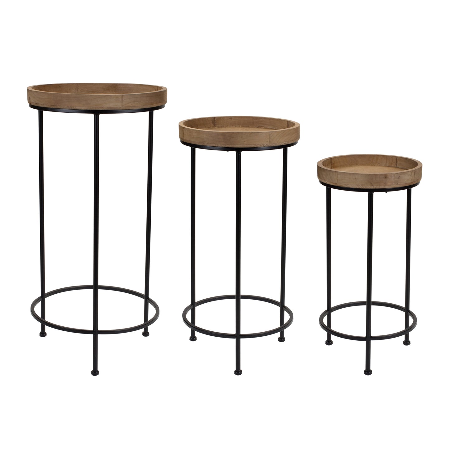 Set Of Three 14" Black And Brown Solid Wood Round End Tables By Homeroots | End Tables | Modishstore - 5