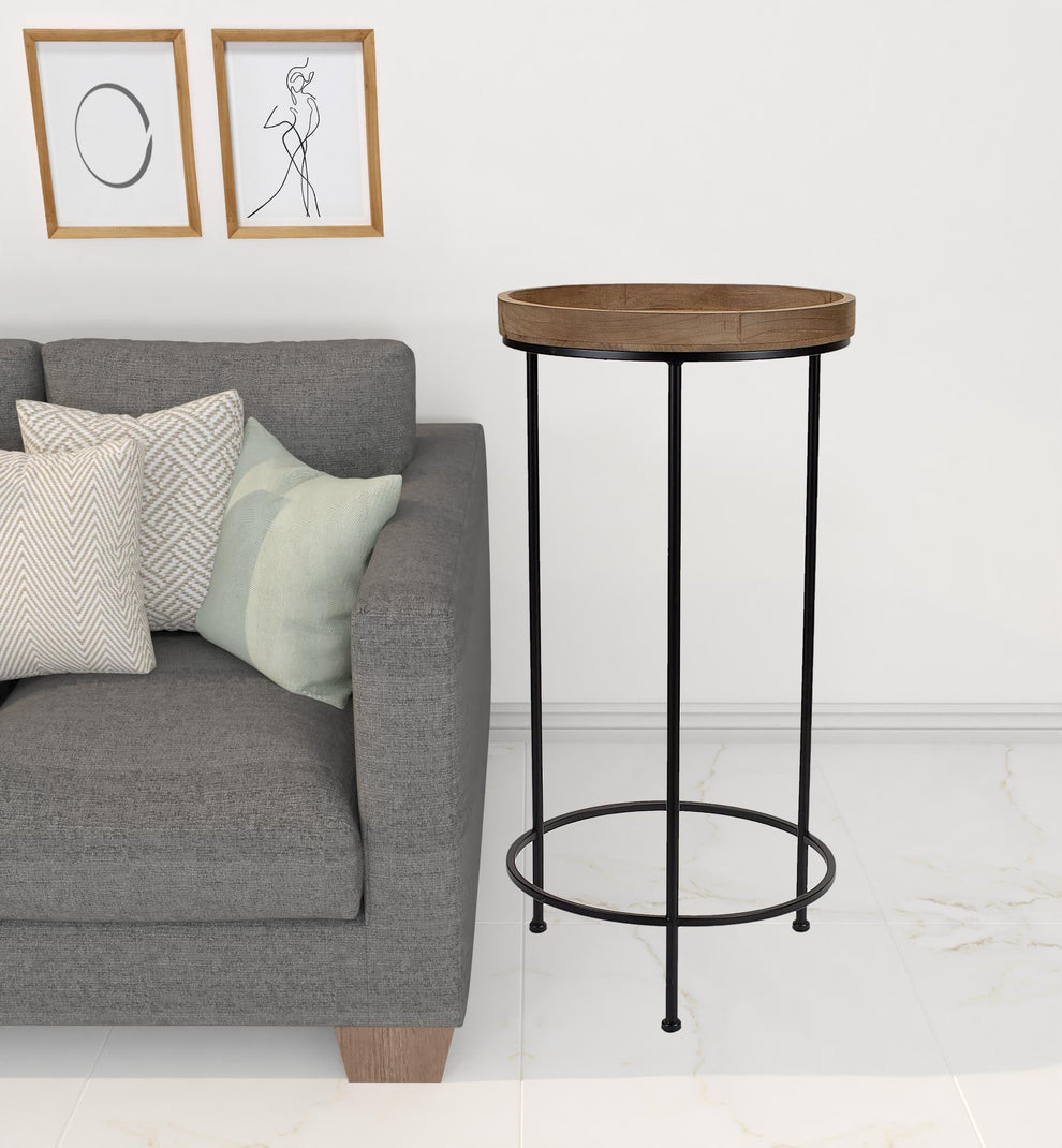 Set Of Three 14" Black And Brown Solid Wood Round End Tables By Homeroots | End Tables | Modishstore - 4