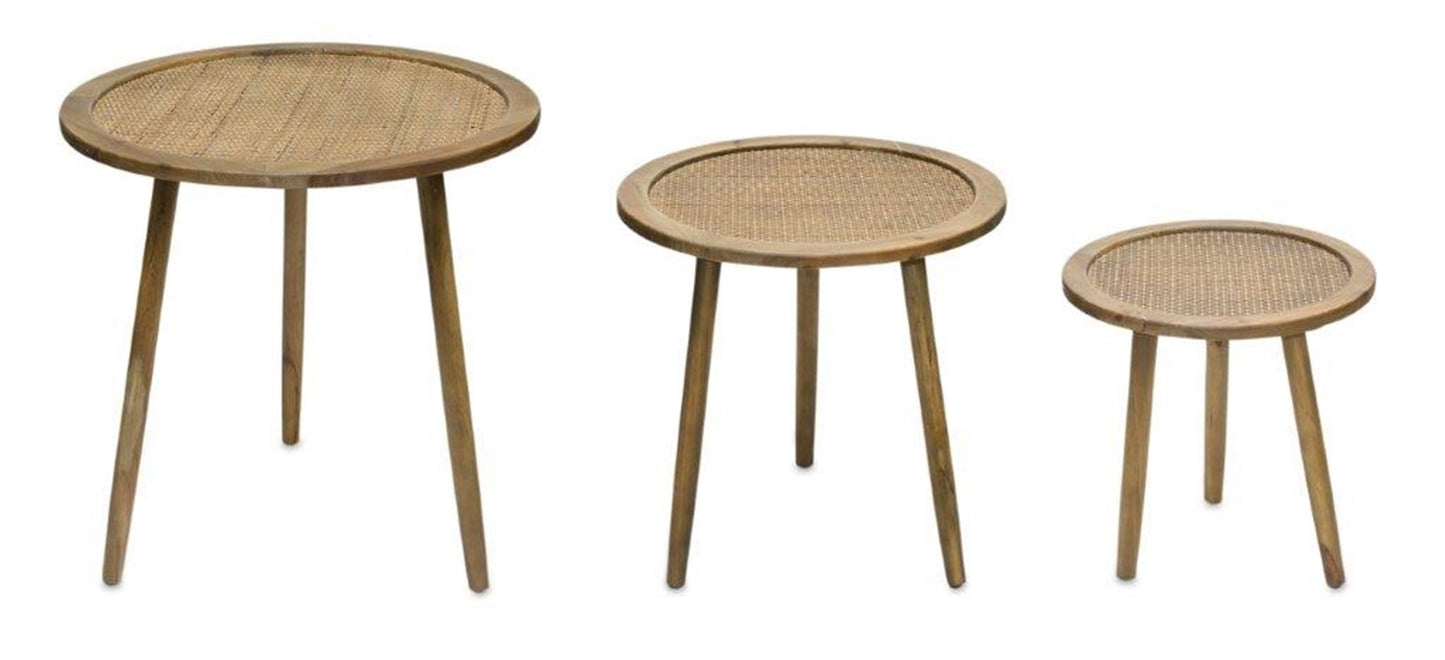 Set Of Three 23" Brown Rattan Round End Tables By Homeroots