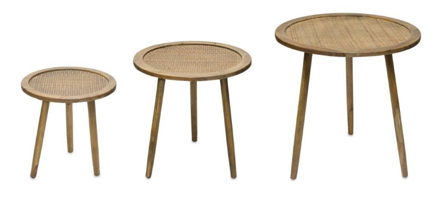 Set Of Three 23" Brown Rattan Round End Tables By Homeroots