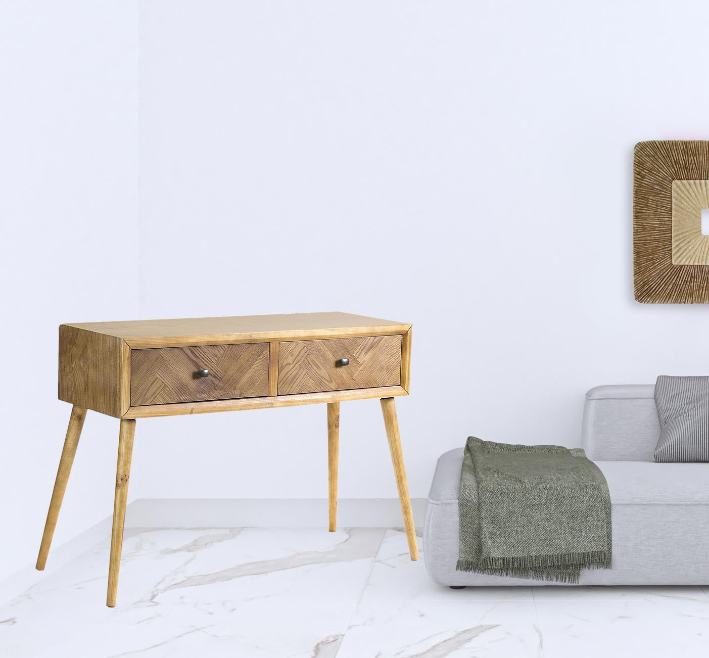 47" Brown End Table With Two Drawers By Homeroots | End Tables | Modishstore - 2