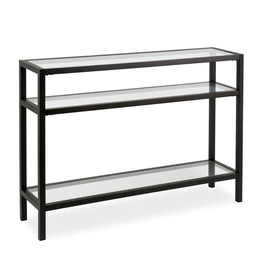 42" Black and Glass Console Table With Storage By Homeroots