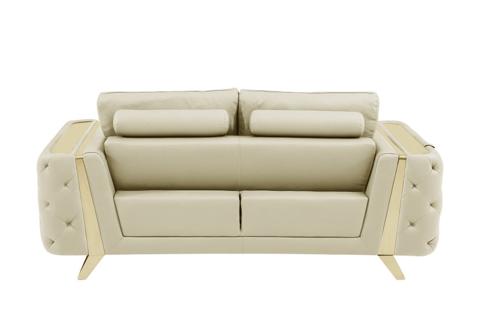Three Piece Beige Genuine Leather Six Person Seating Set By Homeroots | Sofa Set | Modishstore - 6