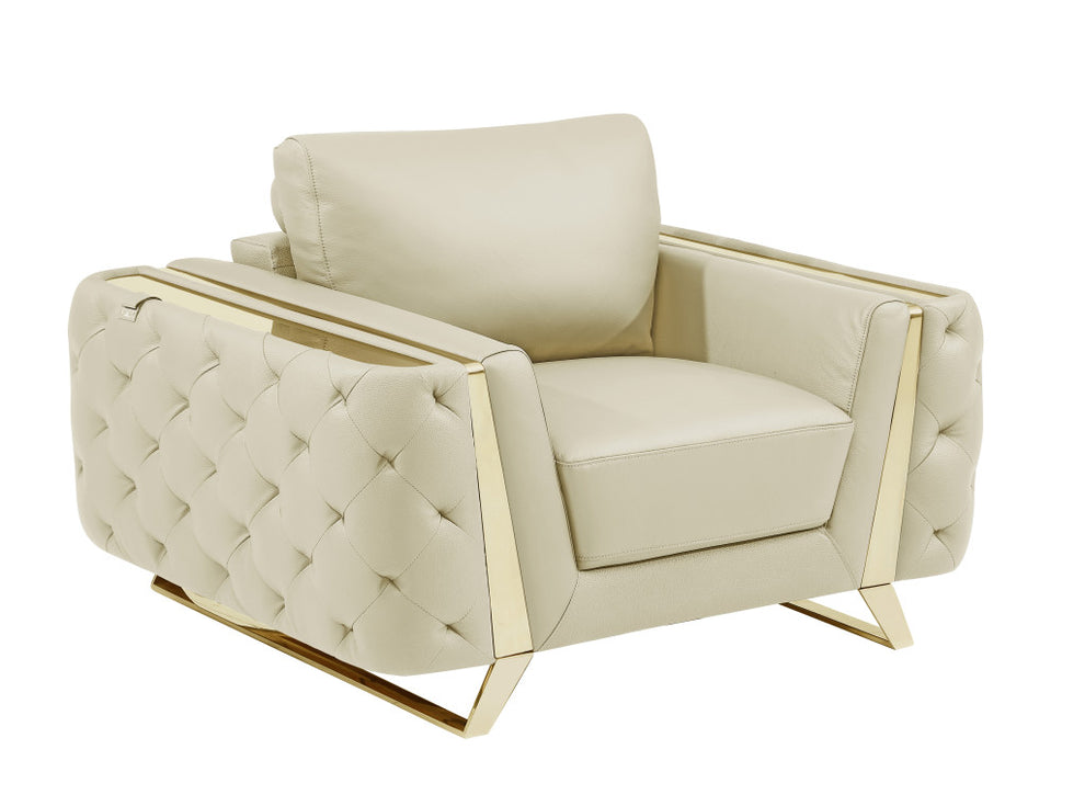 Three Piece Beige Genuine Leather Six Person Seating Set By Homeroots | Sofa Set | Modishstore - 7