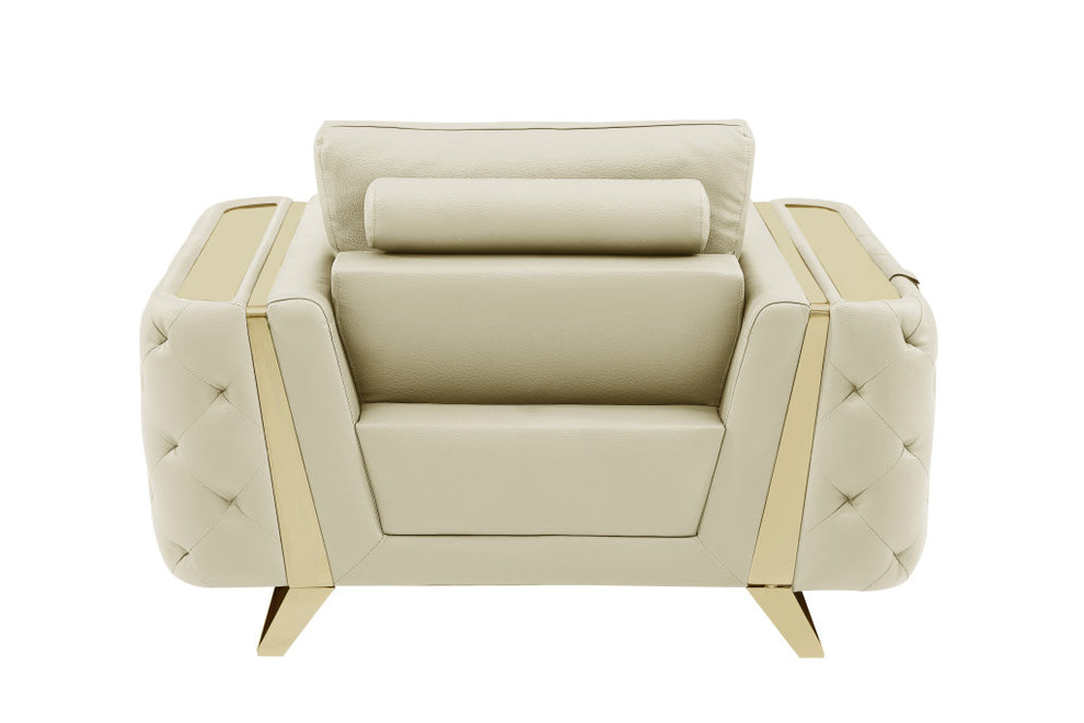 Three Piece Beige Genuine Leather Six Person Seating Set By Homeroots | Sofa Set | Modishstore - 8