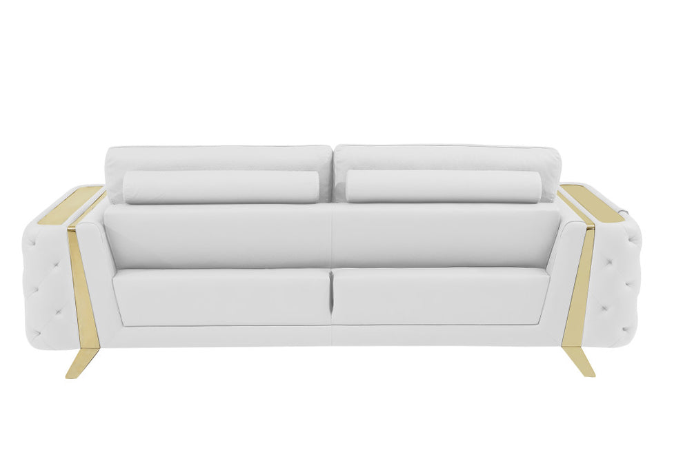 Three Piece White Genuine Leather Six Person Seating Set By Homeroots | Sofa Set | Modishstore - 2