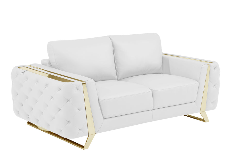 Three Piece White Genuine Leather Six Person Seating Set By Homeroots | Sofa Set | Modishstore - 3