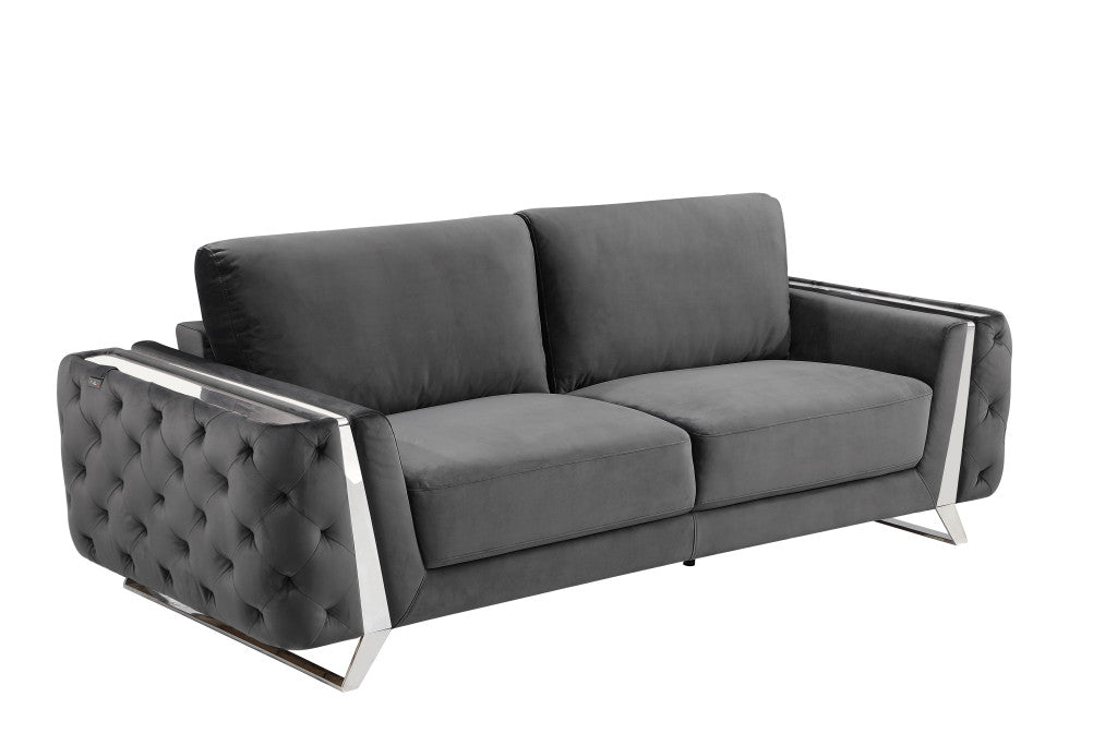 Three Piece Dark Gray Velvet Six Person Seating Set By Homeroots | Sofa Set | Modishstore - 2