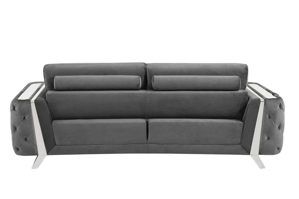 Three Piece Dark Gray Velvet Six Person Seating Set By Homeroots | Sofa Set | Modishstore - 4