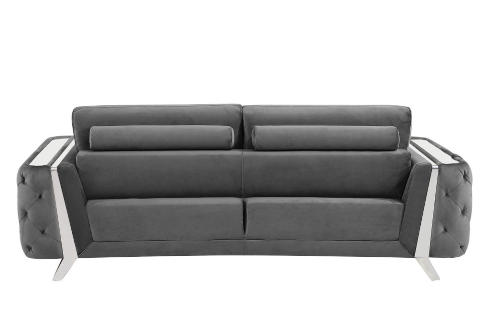 Three Piece Dark Gray Velvet Six Person Seating Set By Homeroots | Sofa Set | Modishstore - 4
