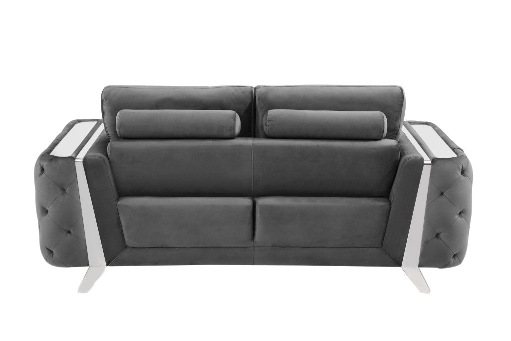Three Piece Dark Gray Velvet Six Person Seating Set By Homeroots | Sofa Set | Modishstore - 6