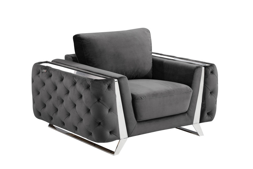 Three Piece Dark Gray Velvet Six Person Seating Set By Homeroots | Sofa Set | Modishstore - 7