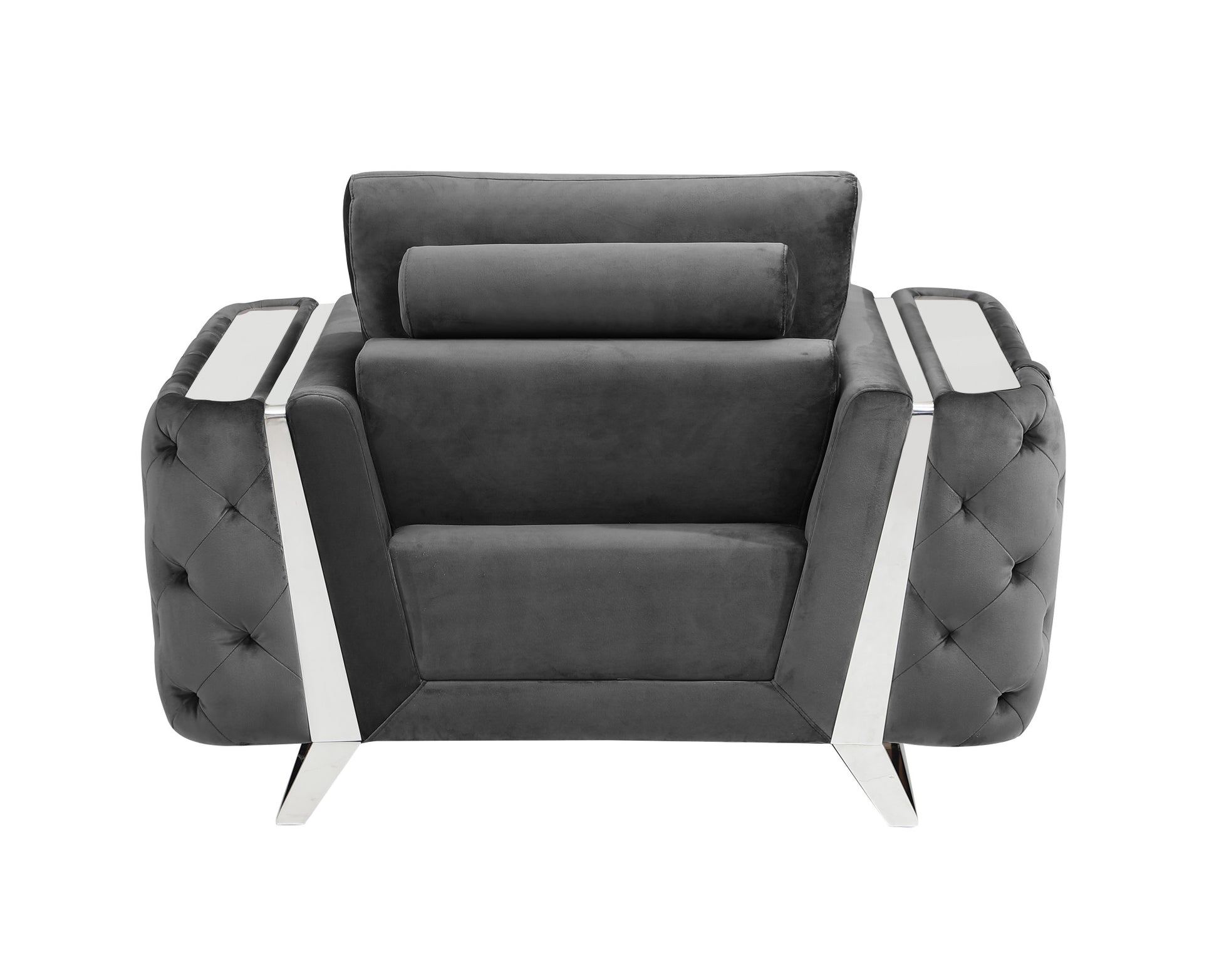 Three Piece Dark Gray Velvet Six Person Seating Set By Homeroots | Sofa Set | Modishstore - 8