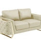 72" Beige And Gold Genuine Leather Love Seat By Homeroots