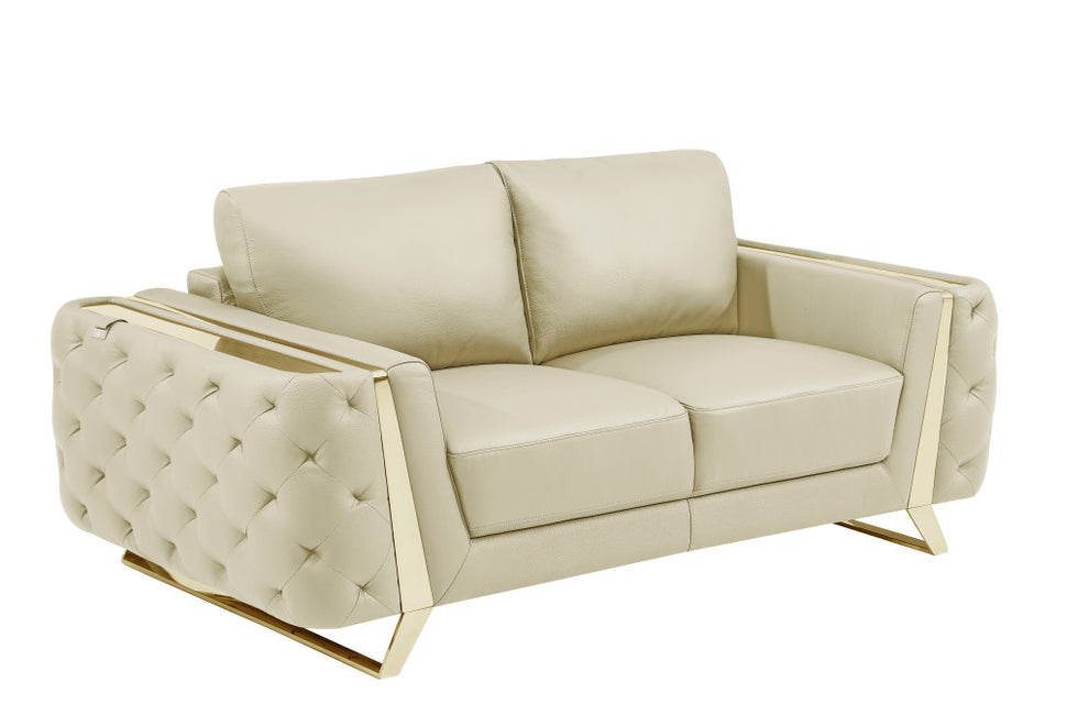 72" Beige And Gold Genuine Leather Love Seat By Homeroots | Loveseats | Modishstore - 3