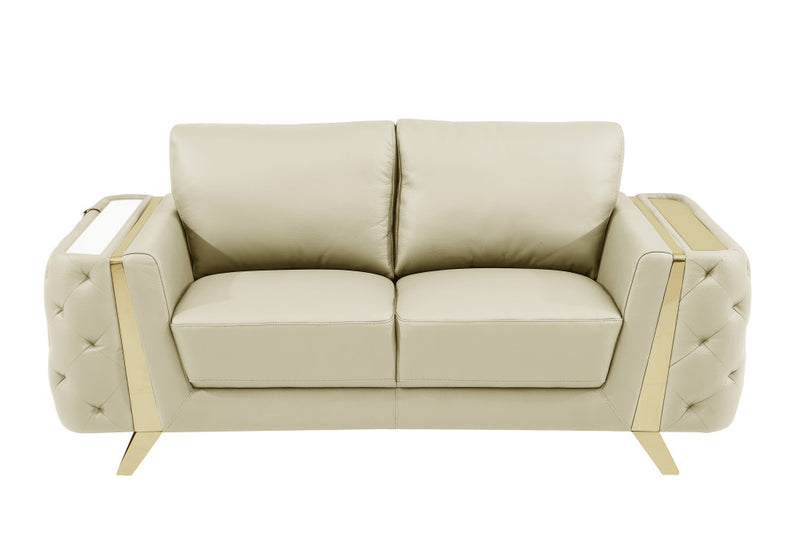 72" Beige And Gold Genuine Leather Love Seat By Homeroots | Loveseats | Modishstore