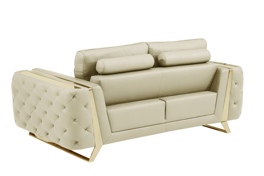 72" Beige And Gold Genuine Leather Love Seat By Homeroots | Loveseats | Modishstore - 4