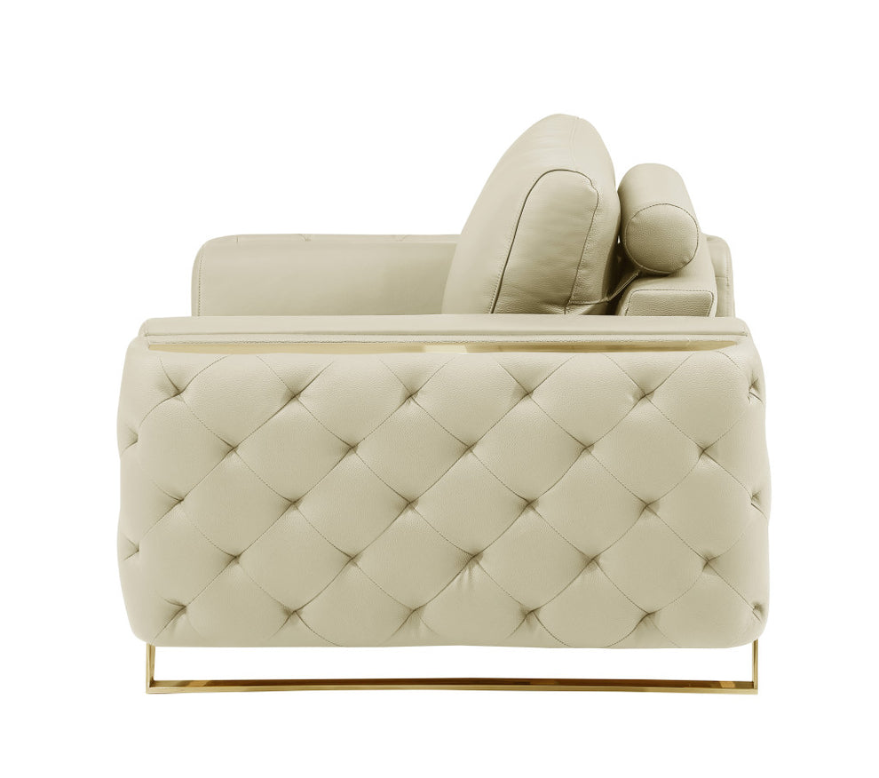 72" Beige And Gold Genuine Leather Love Seat By Homeroots | Loveseats | Modishstore - 6