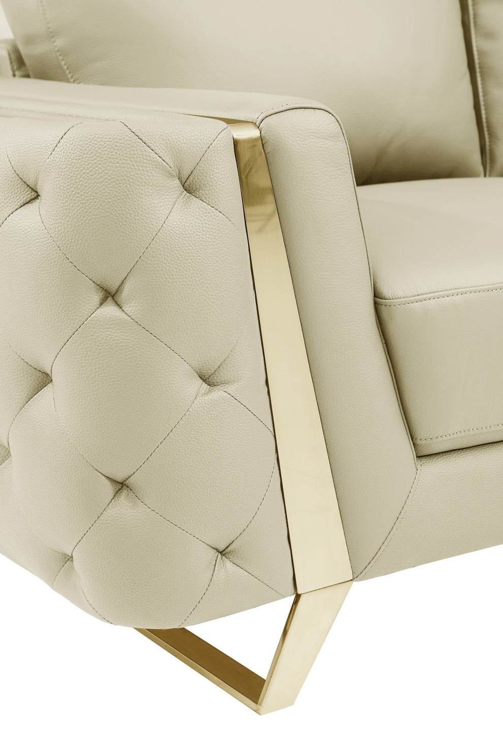 72" Beige And Gold Genuine Leather Love Seat By Homeroots | Loveseats | Modishstore - 8
