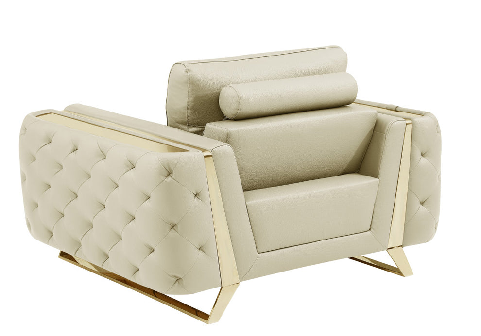 50" Beige and Silver Faux Leather Tufted Arm Chair By Homeroots | Armchairs | Modishstore - 3