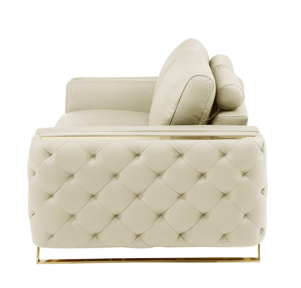 50" Beige and Silver Faux Leather Tufted Arm Chair By Homeroots | Armchairs | Modishstore - 5