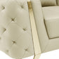 50" Beige and Silver Faux Leather Tufted Arm Chair By Homeroots