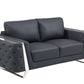 72" Dark Gray And Silver Genuine Leather Love Seat By Homeroots