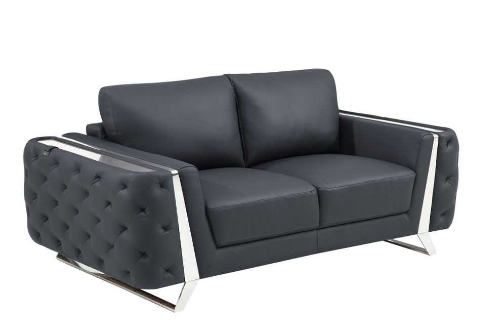 72" Dark Gray And Silver Genuine Leather Love Seat By Homeroots | Loveseats | Modishstore - 3
