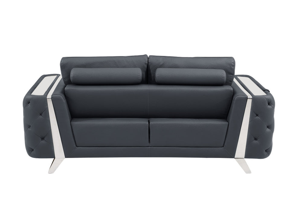 72" Dark Gray And Silver Genuine Leather Love Seat By Homeroots | Loveseats | Modishstore - 5